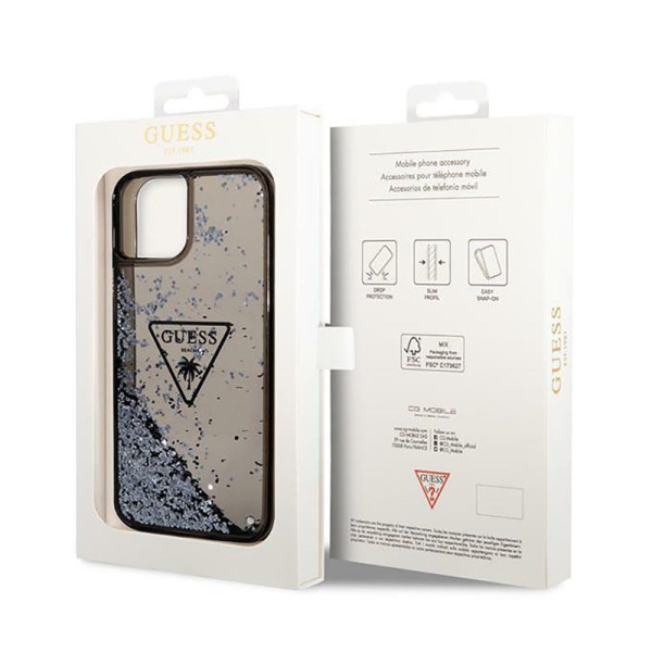 Etui Do iPhone 14 Plus Guess Liquid Glitter Triangle Logo Case Czarny