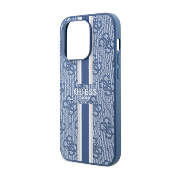 Etui Do iPhone 14 Pro Guess 4G Printed Stripes MagSafe Niebieski