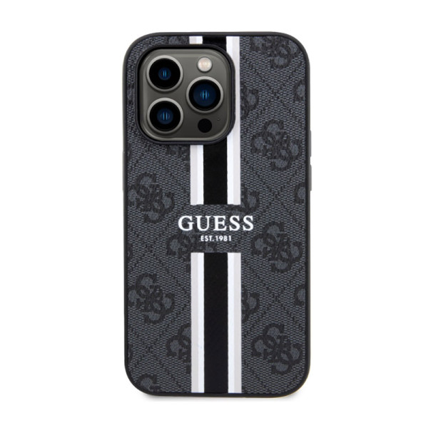 Etui Do iPhone 14 Pro Guess 4G Printed Stripes MagSafe Czarny