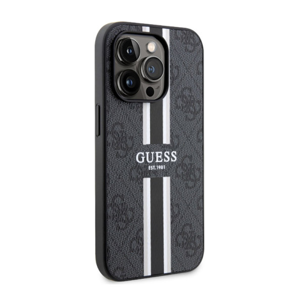 Etui Do iPhone 14 Pro Guess 4G Printed Stripes MagSafe Czarny
