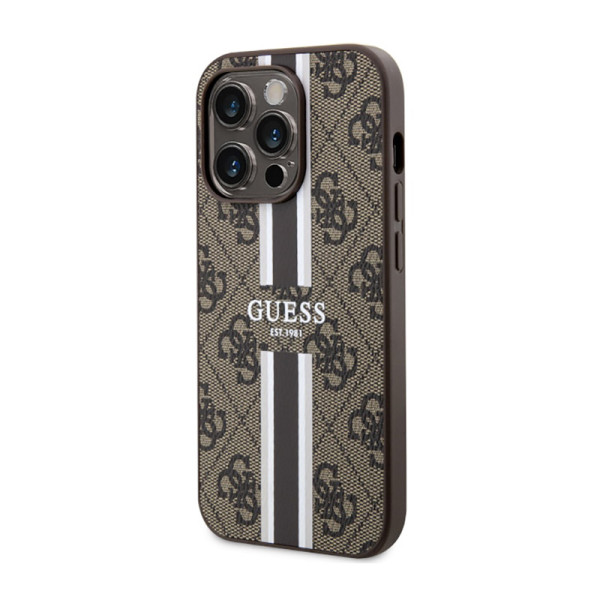Etui Do iPhone 14 Pro Guess 4G Printed Stripes MagSafe Brązowy