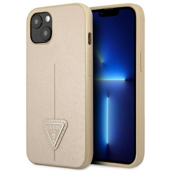 Etui Do iPhone 14 Plus Guess Saffiano Triangle Logo Case Beżowy