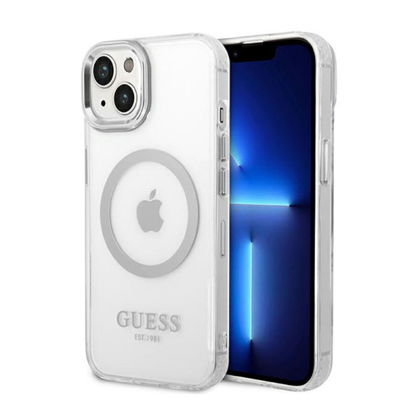 Etui Do iPhone 14 Plus Guess Metal Outline MagSafe Przezroczysty