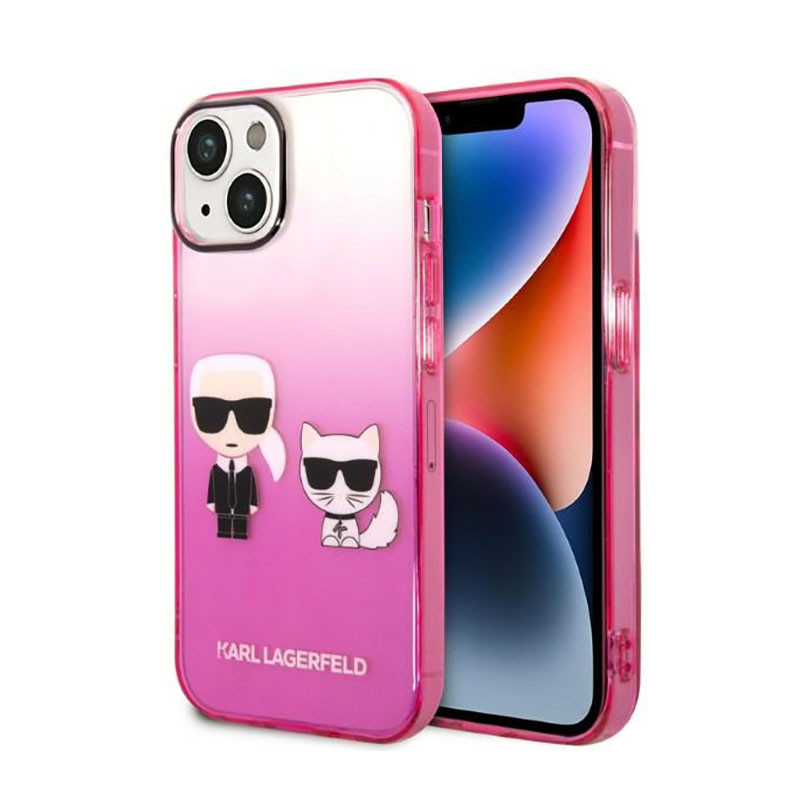 Etui Do iPhone 14 Plus Karl Lagerfeld Gradient Ikonik Karl & Choupette Różowy