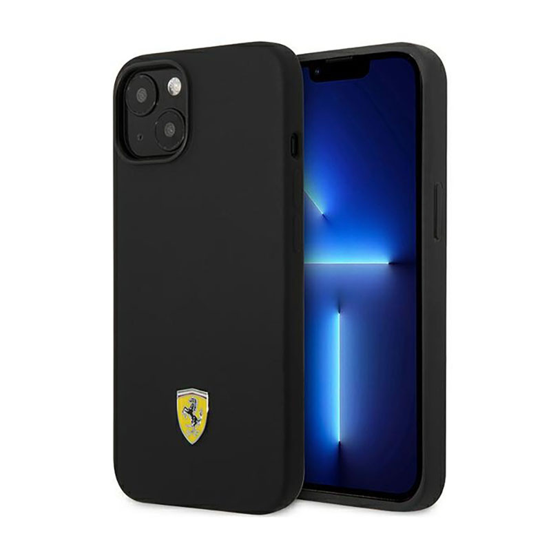 Etui Do iPhone 14 Plus Ferrari Silicone Metal Logo Czarny