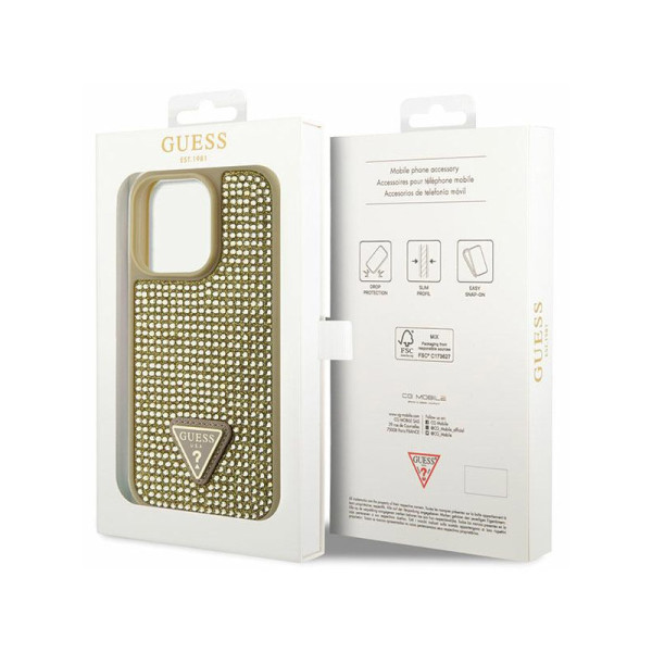 Etui Do iPhone 14 Pro Guess Rhinestone Triangle Złoty