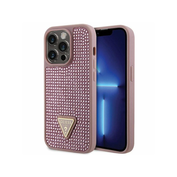 Etui Do iPhone 14 Pro Guess Rhinestone Triangle Różowy