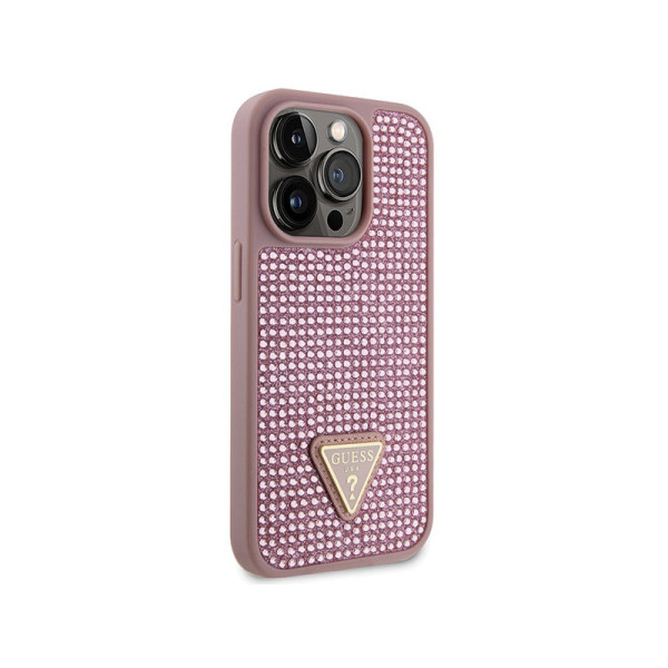 Etui Do iPhone 14 Pro Guess Rhinestone Triangle Różowy