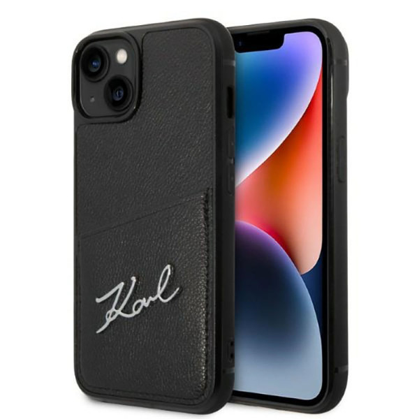 Etui Do iPhone 14 Plus Karl Lagerfeld Signature Logo Cardslot Czarny