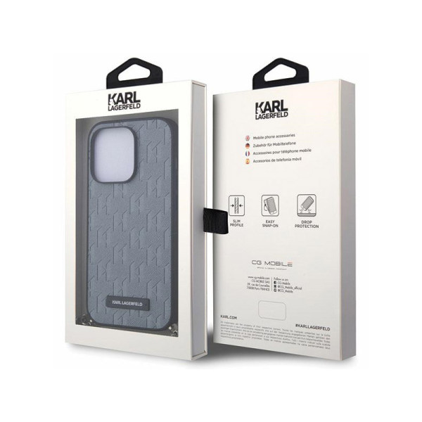 Etui Do iPhone 14 Pro Karl Lagerfeld Saffiano Monogram Chain Srebrny