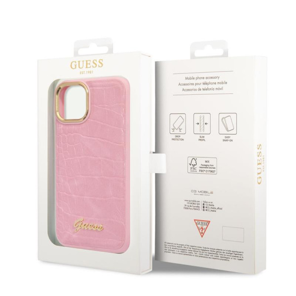 Etui Do iPhone 14 Plus Guess Croco Collection Różowy