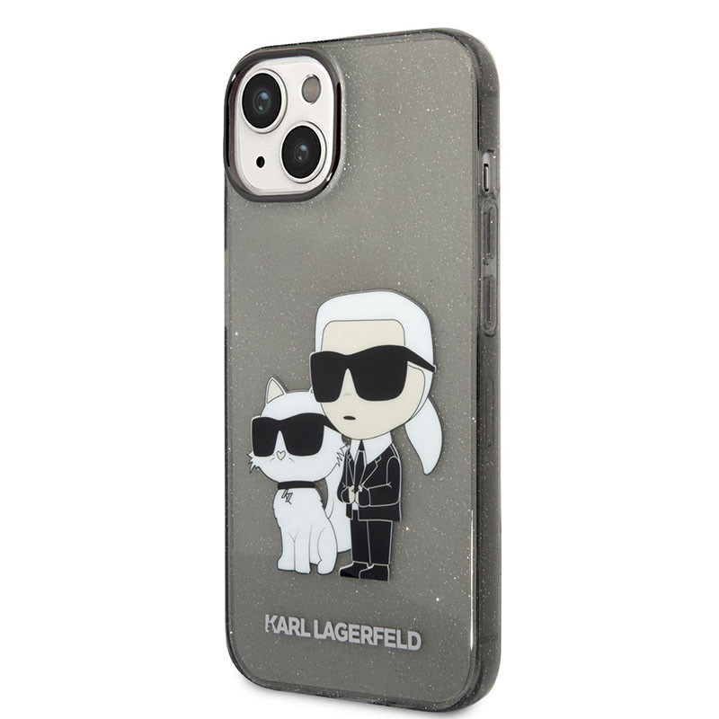 Etui Do iPhone 14 Plus Karl Lagerfeld Iml Glitter NFT Karl & Choupette Czarny