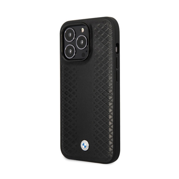 Etui Do iPhone 14 Pro BMW Leather Diamond Pattern Czarny