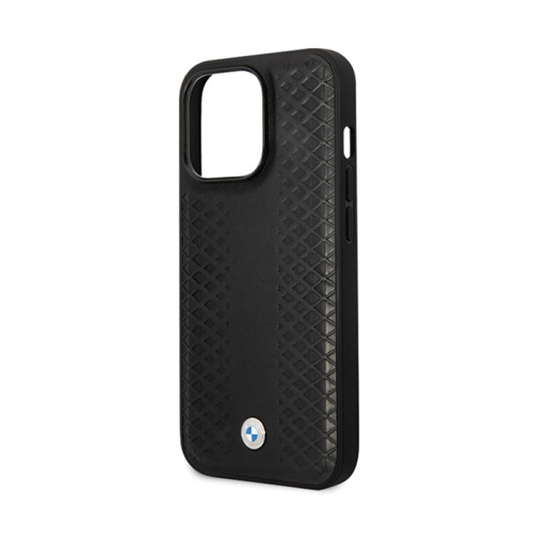 Etui Do iPhone 14 Pro BMW Leather Diamond Pattern Czarny