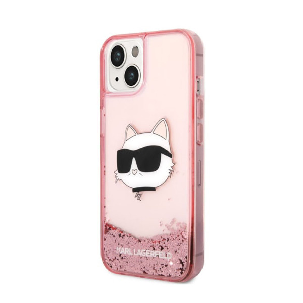Etui Do iPhone 14 Plus Karl Lagerfeld Liquid Glitter NFT Choupette Head Różowy