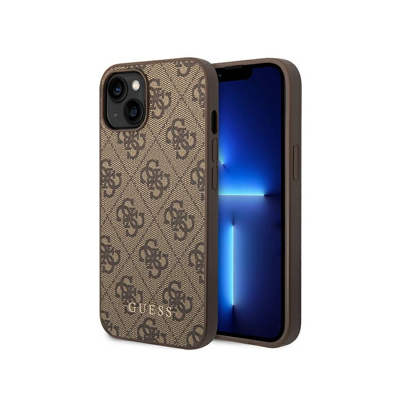 Etui Do iPhone 14 Guess 4G Metal Gold Logo Brązowy