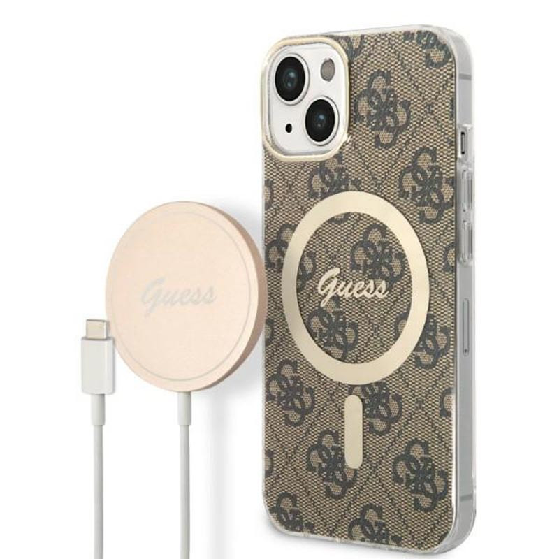 Zestaw Etui + Ładowarka MagSafe Do iPhone 14 Plus Guess Bundle Pack MagSafe 4G Brązowy