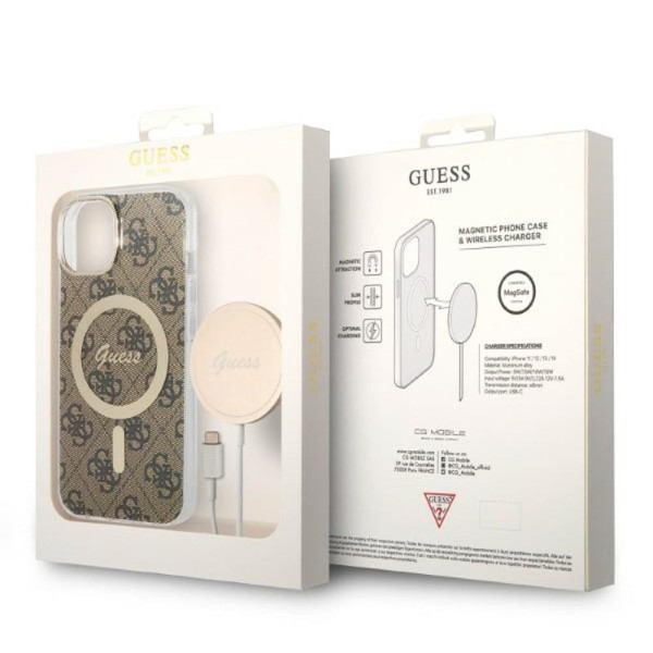 Zestaw Etui + Ładowarka MagSafe Do iPhone 14 Plus Guess Bundle Pack MagSafe 4G Brązowy