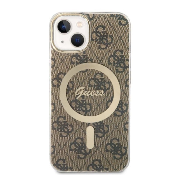 Zestaw Etui + Ładowarka MagSafe Do iPhone 14 Plus Guess Bundle Pack MagSafe 4G Brązowy