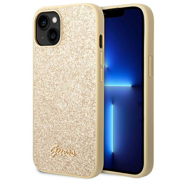 Etui Do iPhone 14 Guess Glitter Flakes Metal Logo Case Złoty