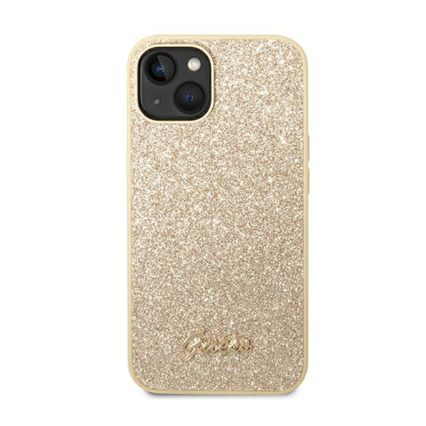 Etui Do iPhone 14 Guess Glitter Flakes Metal Logo Case Złoty