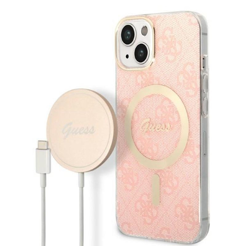Zestaw Etui + Ładowarka MagSafe Do iPhone 14 Plus Guess Bundle Pack MagSafe 4G Różowy