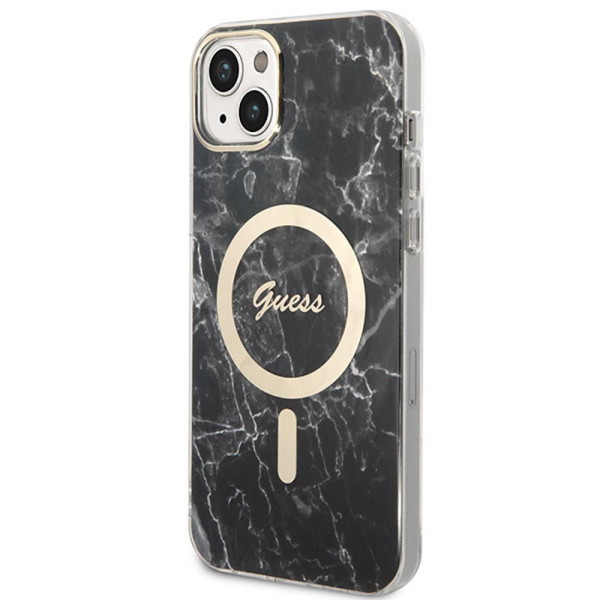 Zestaw Etui + Ładowarka MagSafe Do iPhone 14 Plus Guess Bundle Pack MagSafe Iml Marble Czarny