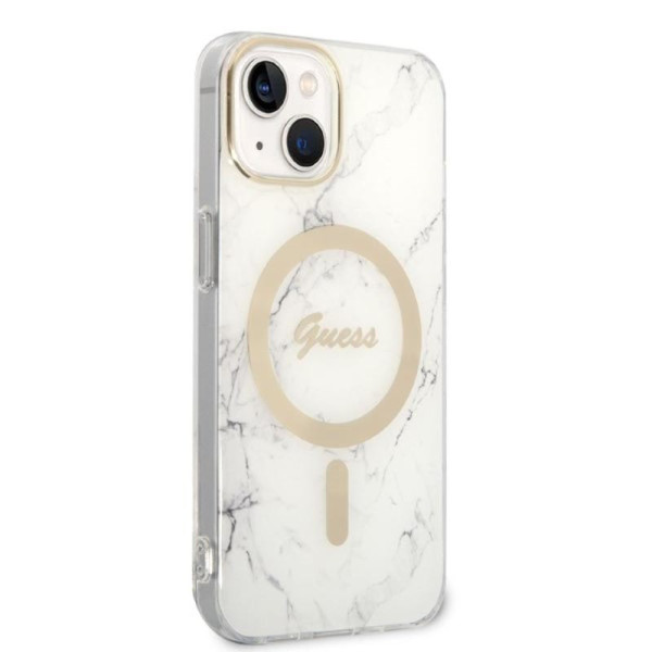 Zestaw Etui + Ładowarka MagSafe Do iPhone 14 Plus Guess Bundle Pack MagSafe Iml Marble Biały