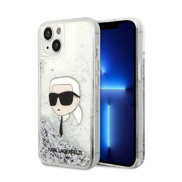 Etui Do iPhone 14 Plus Karl Lagerfeld Liquid Glitter NFT Karl'S Head Srebrny
