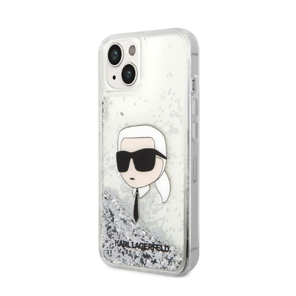 Etui Do iPhone 14 Plus Karl Lagerfeld Liquid Glitter NFT Karl'S Head Srebrny