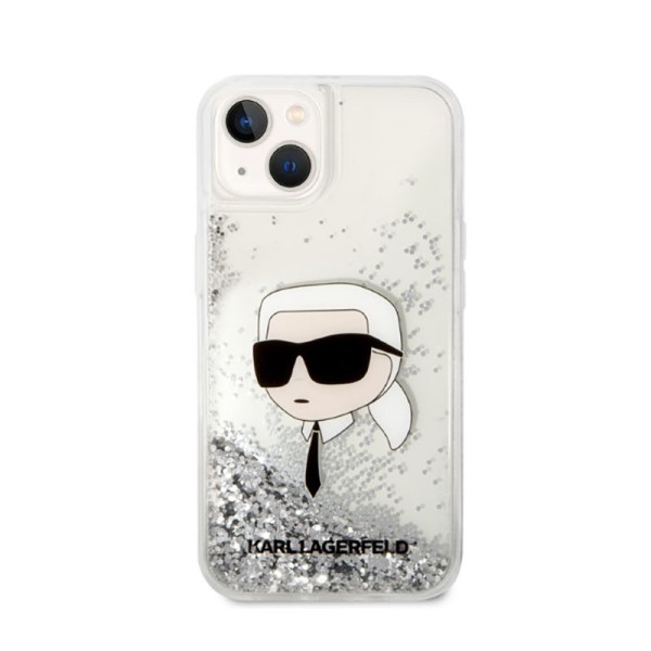 Etui Do iPhone 14 Plus Karl Lagerfeld Liquid Glitter NFT Karl'S Head Srebrny
