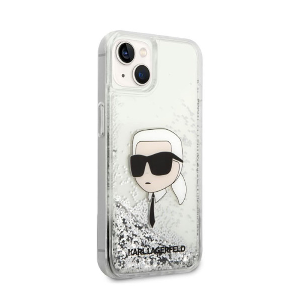 Etui Do iPhone 14 Plus Karl Lagerfeld Liquid Glitter NFT Karl'S Head Srebrny