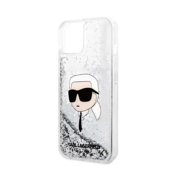 Etui Do iPhone 14 Plus Karl Lagerfeld Liquid Glitter NFT Karl'S Head Srebrny