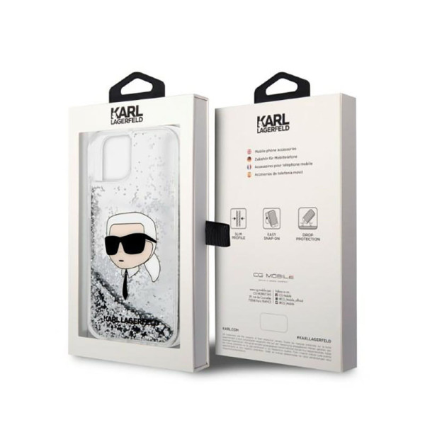 Etui Do iPhone 14 Plus Karl Lagerfeld Liquid Glitter NFT Karl'S Head Srebrny