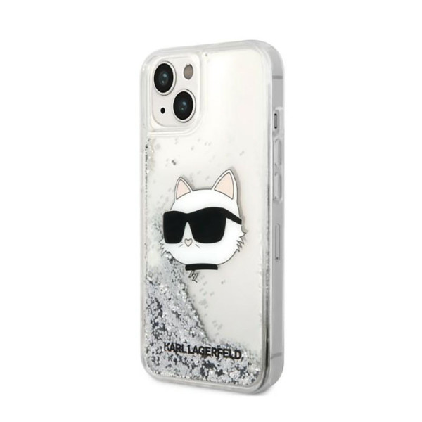 Etui Do iPhone 14 Plus Karl Lagerfeld Liquid Glitter NFT Choupette Head Srebrny
