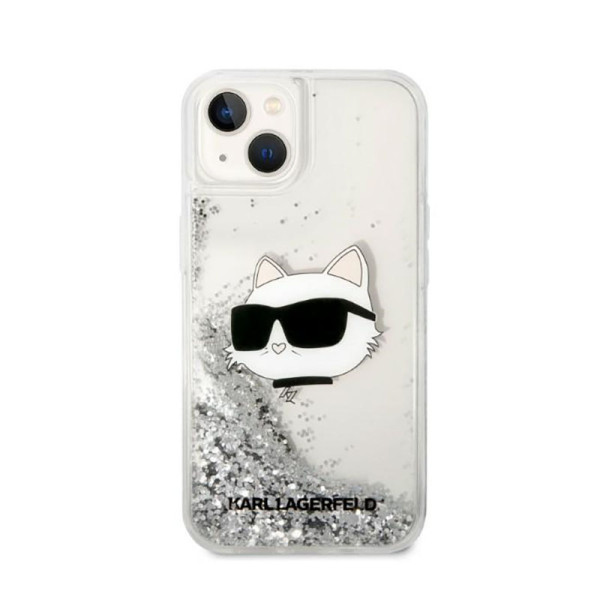 Etui Do iPhone 14 Plus Karl Lagerfeld Liquid Glitter NFT Choupette Head Srebrny