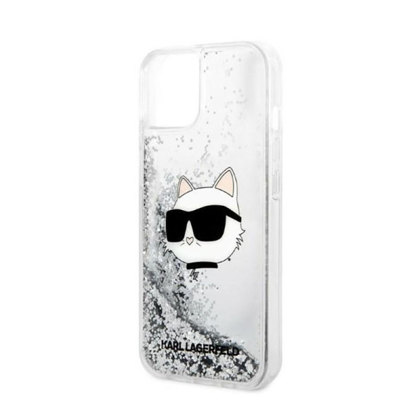 Etui Do iPhone 14 Plus Karl Lagerfeld Liquid Glitter NFT Choupette Head Srebrny