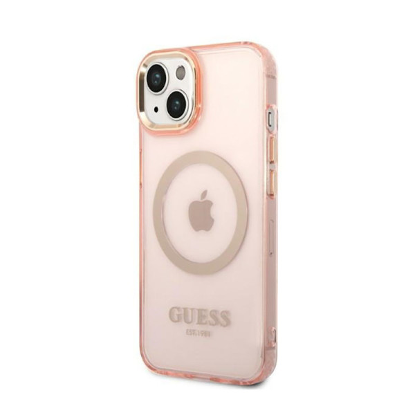 Etui Do iPhone 14 Plus Guess Gold Outline Translucent MagSafe Różowy