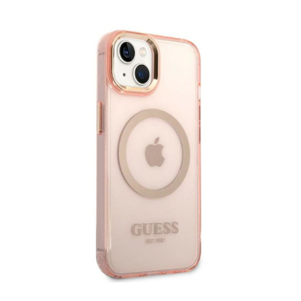 Etui Do iPhone 14 Plus Guess Gold Outline Translucent MagSafe Różowy
