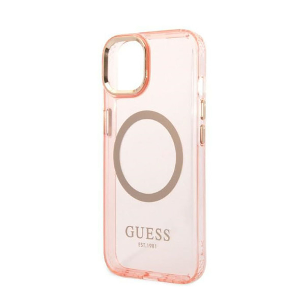Etui Do iPhone 14 Plus Guess Gold Outline Translucent MagSafe Różowy