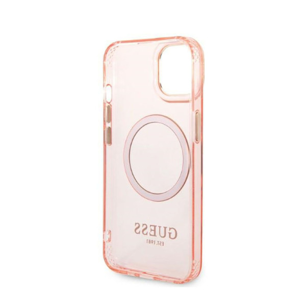 Etui Do iPhone 14 Plus Guess Gold Outline Translucent MagSafe Różowy
