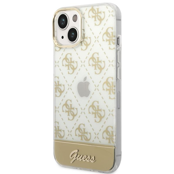 Etui Do iPhone 14 Plus Guess 4G Stripe Script Logo Electroplated Pattern Złoty