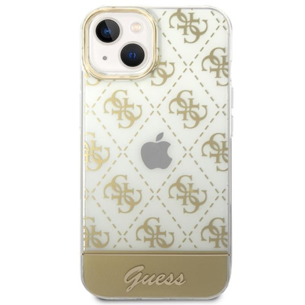 Etui Do iPhone 14 Plus Guess 4G Stripe Script Logo Electroplated Pattern Złoty