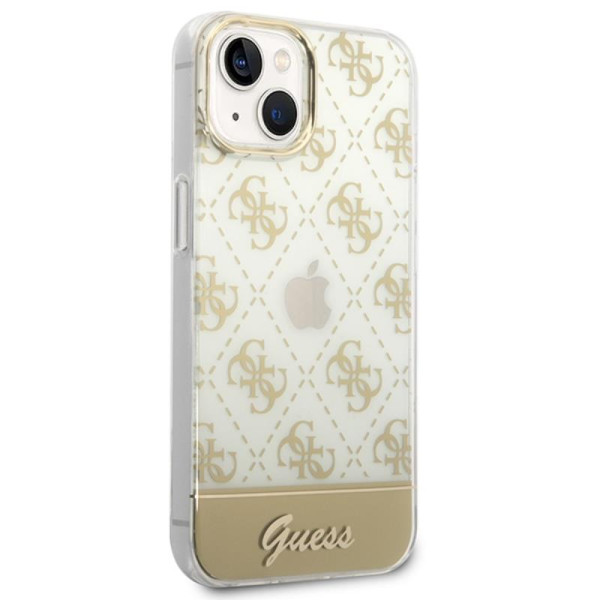 Etui Do iPhone 14 Plus Guess 4G Stripe Script Logo Electroplated Pattern Złoty