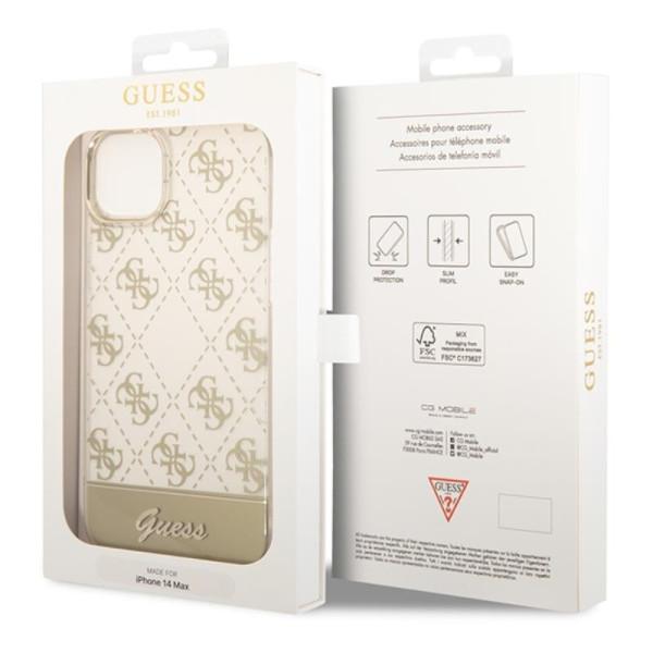 Etui Do iPhone 14 Plus Guess 4G Stripe Script Logo Electroplated Pattern Złoty