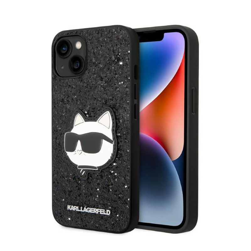 Etui Do iPhone 14 Plus Karl Lagerfeld NFT Glitter Choupette Patch Czarny