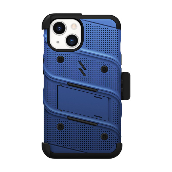 Etui Pancerne Do iPhone 14 Ze Szkłem 9H Na Ekran + Uchwyt Z Podstawką Zizo Bolt Series Niebieski