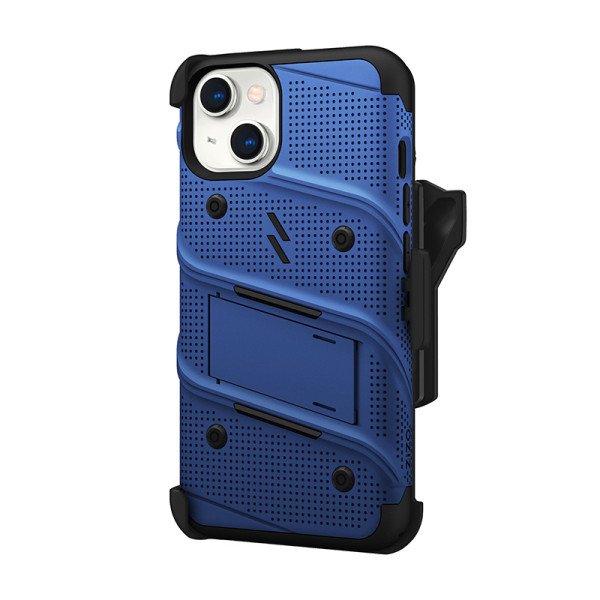 Etui Pancerne Do iPhone 14 Ze Szkłem 9H Na Ekran + Uchwyt Z Podstawką Zizo Bolt Series Niebieski