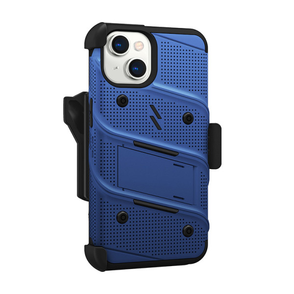 Etui Pancerne Do iPhone 14 Ze Szkłem 9H Na Ekran + Uchwyt Z Podstawką Zizo Bolt Series Niebieski