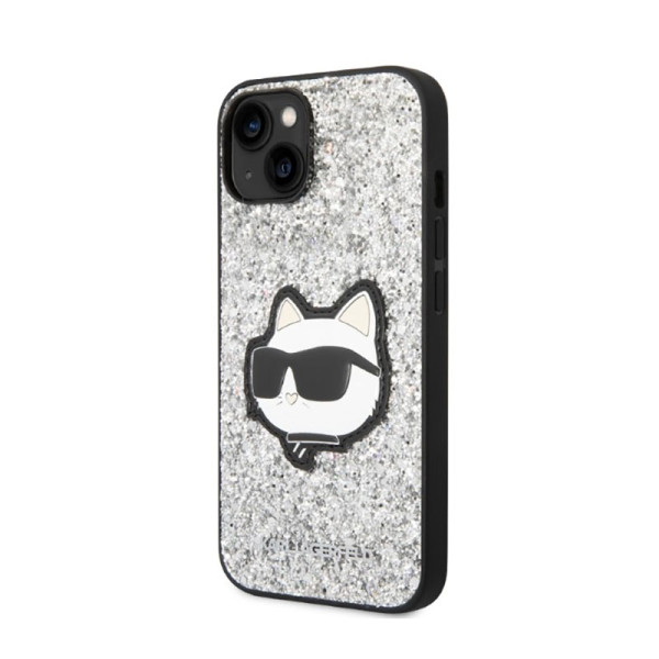 Etui Do iPhone 14 Plus Karl Lagerfeld NFT Glitter Choupette Patch Srebrny